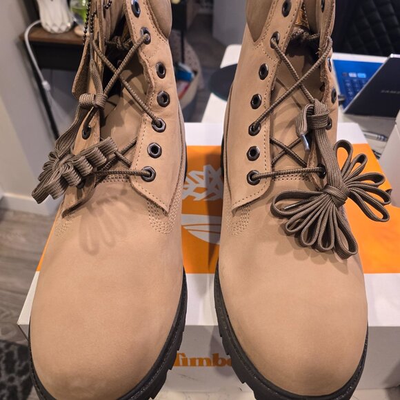Men's Timberland Premium 6 Waterproof BOOTS Beige Nubuck TB0A2P6W Size 10.5 NEW - Picture 5 of 13